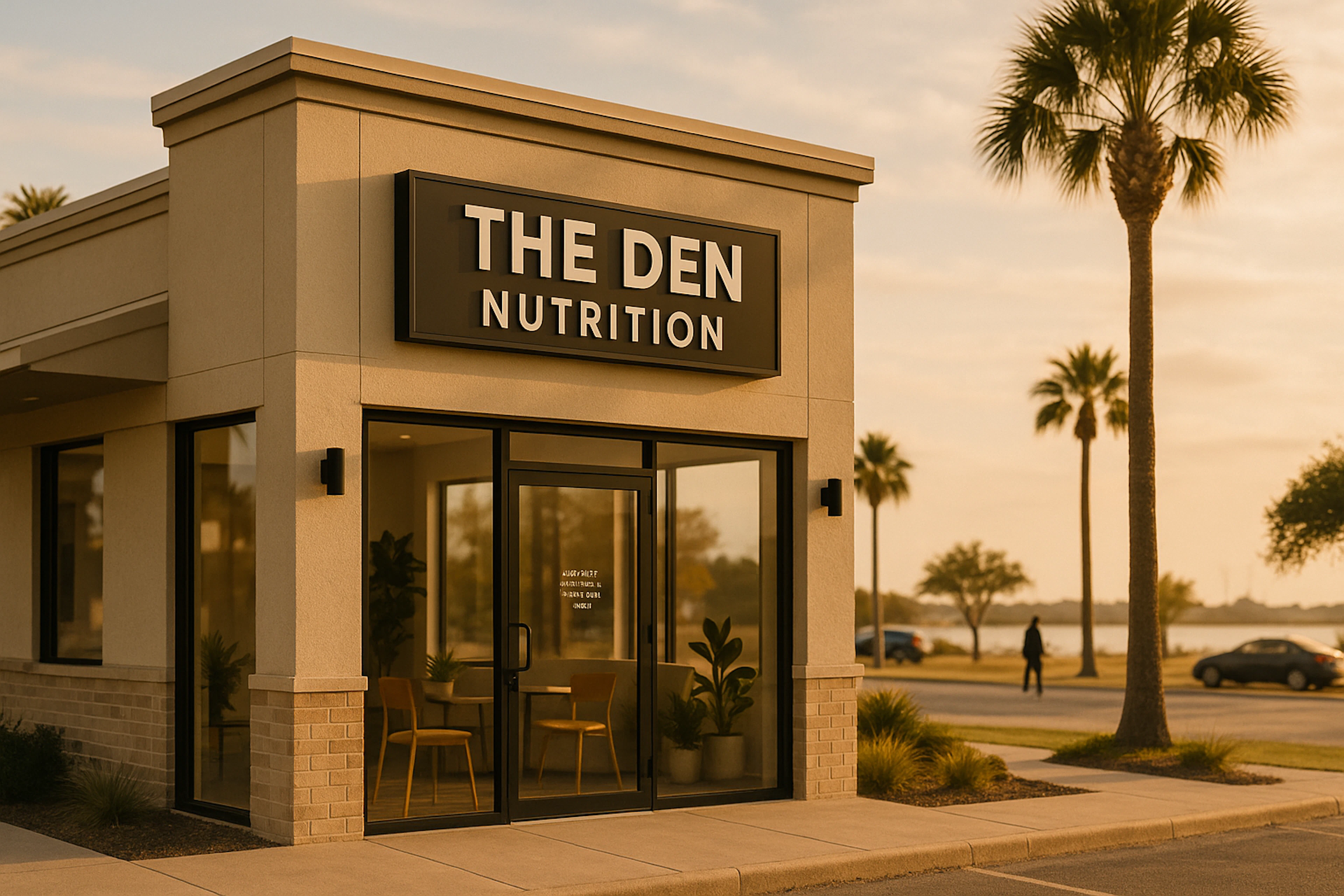 Highlighting The Den Nutrition as a nearby fitness and nutrition hub for residents.