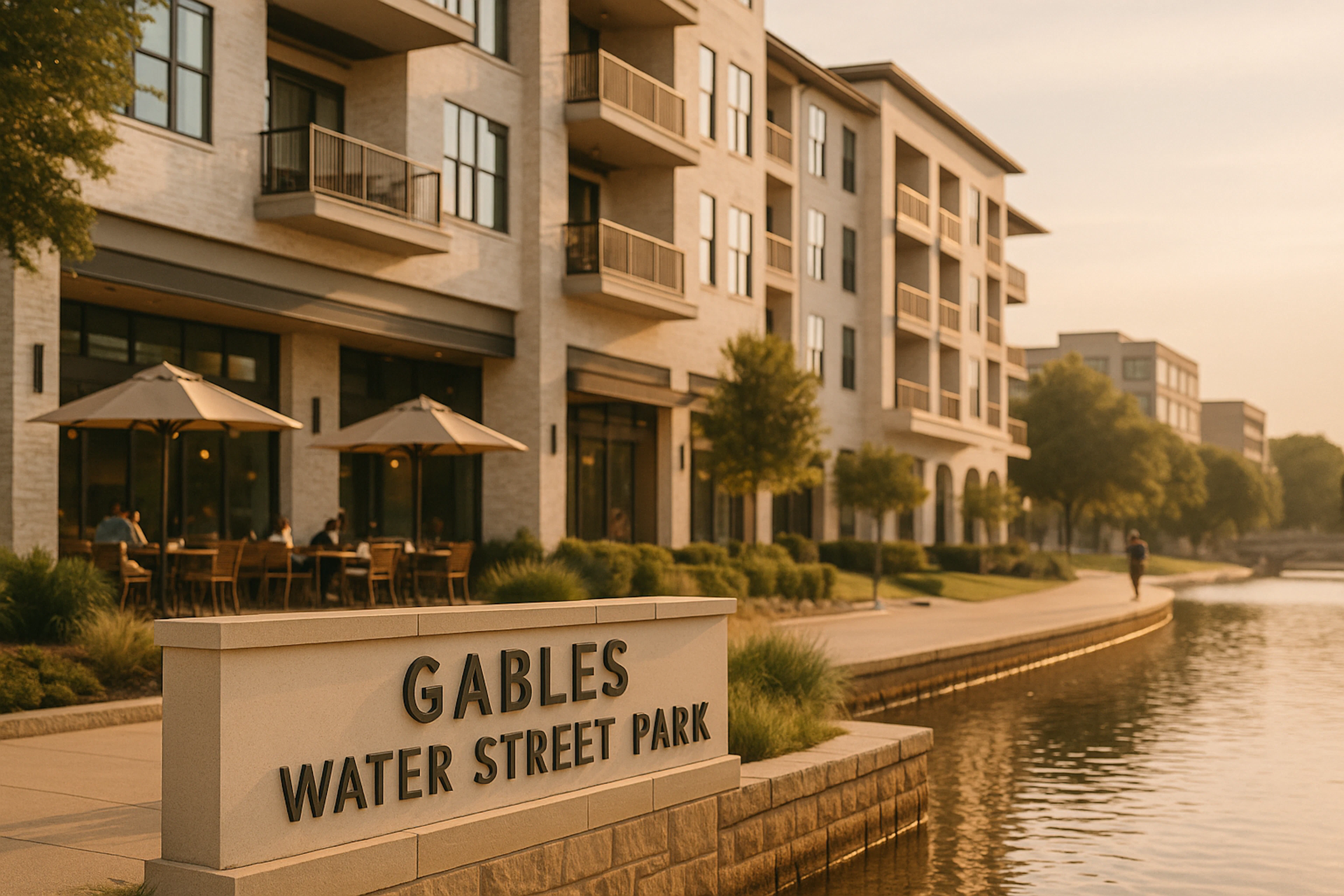 Showcasing Gables Water Street Park as a nearby recreational spot.