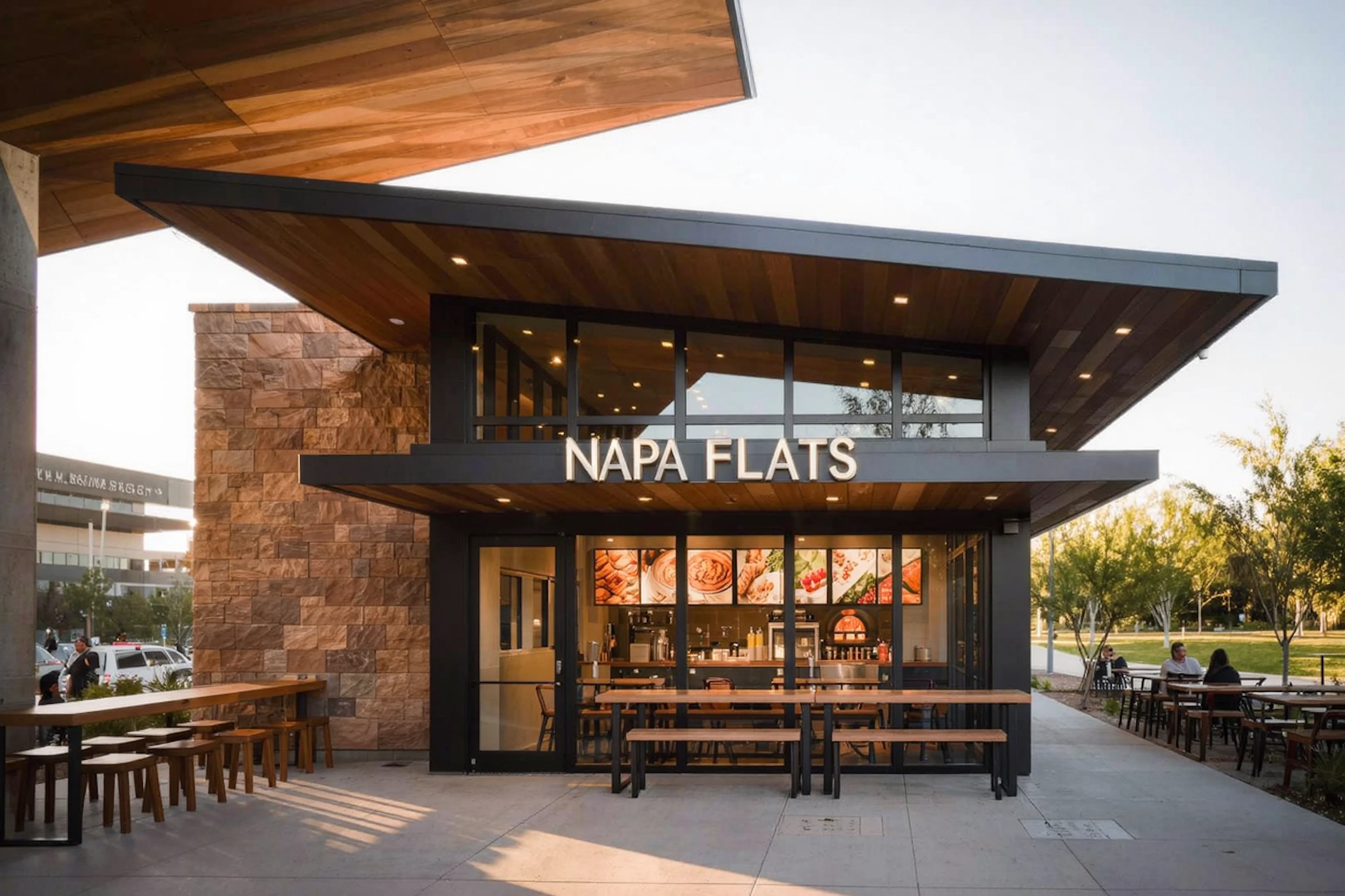 Napa Flats Wood-Fired Kitchen offers wood-fired cuisine just 0.4 miles from our community, a popular spot for students and locals.