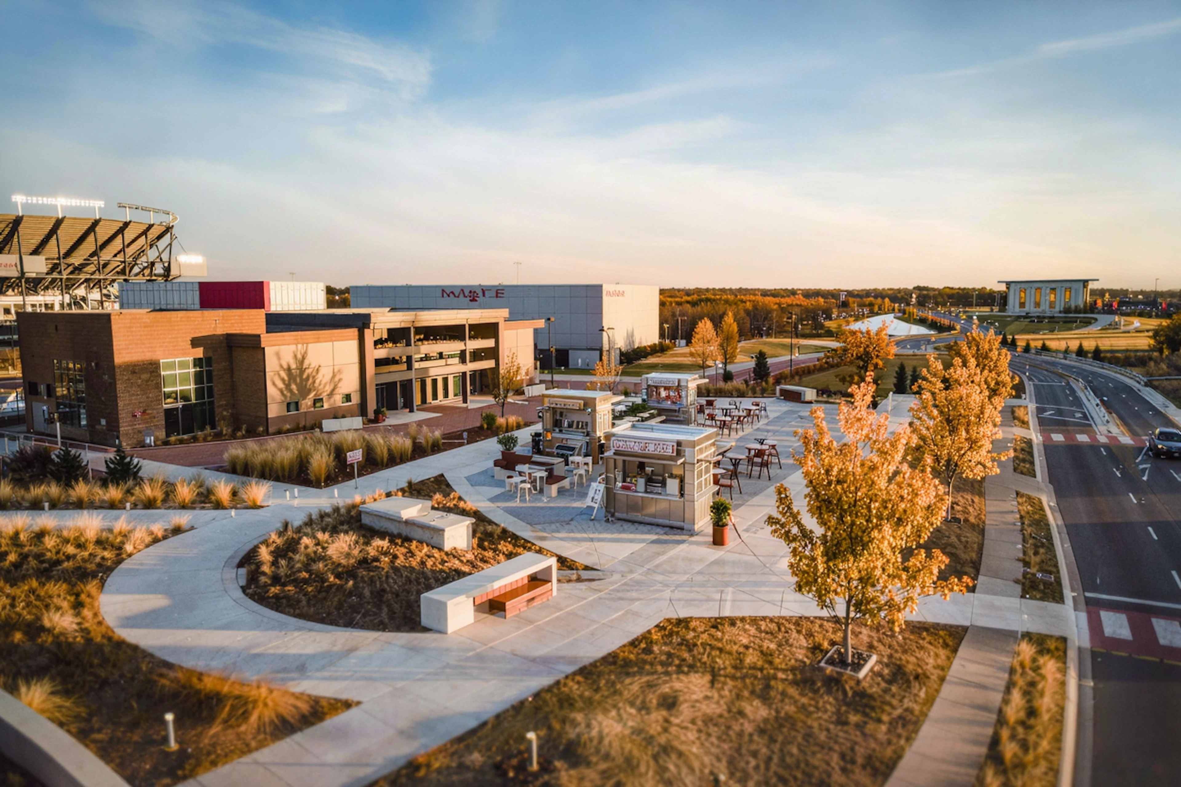 Aggie Park, a 4.9-star green space about a mile from the townhomes, for pickup games, tailgate-season hangs, and studying outside