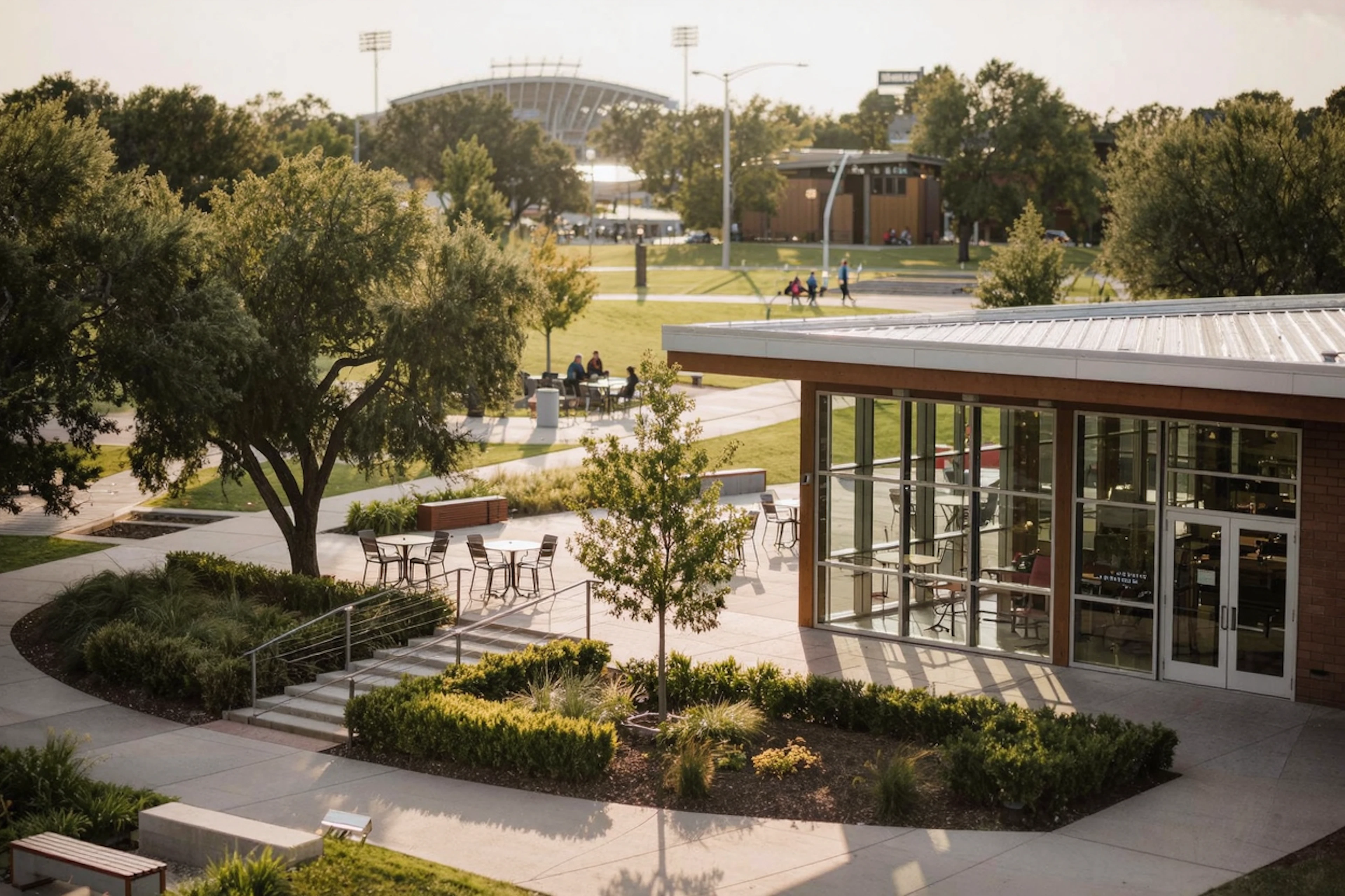 A 1,190-review, 4.7-star park one mile out — trails, open lawn, and event space that give residents a default answer for free weekend plans.