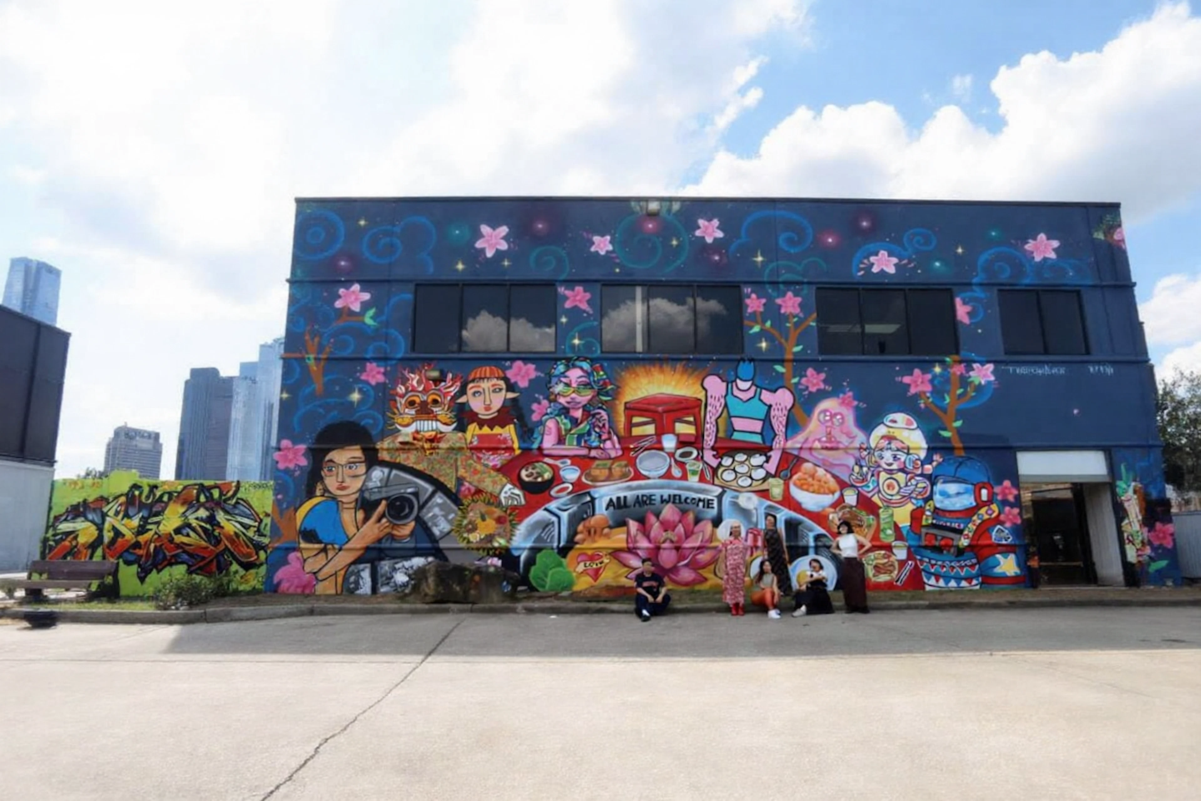 The new 'Painted Bridges' mural in Houston's historic Asiatown by GONZO247, celebrating the city's 1960s-era sister-city bond with Taipei.