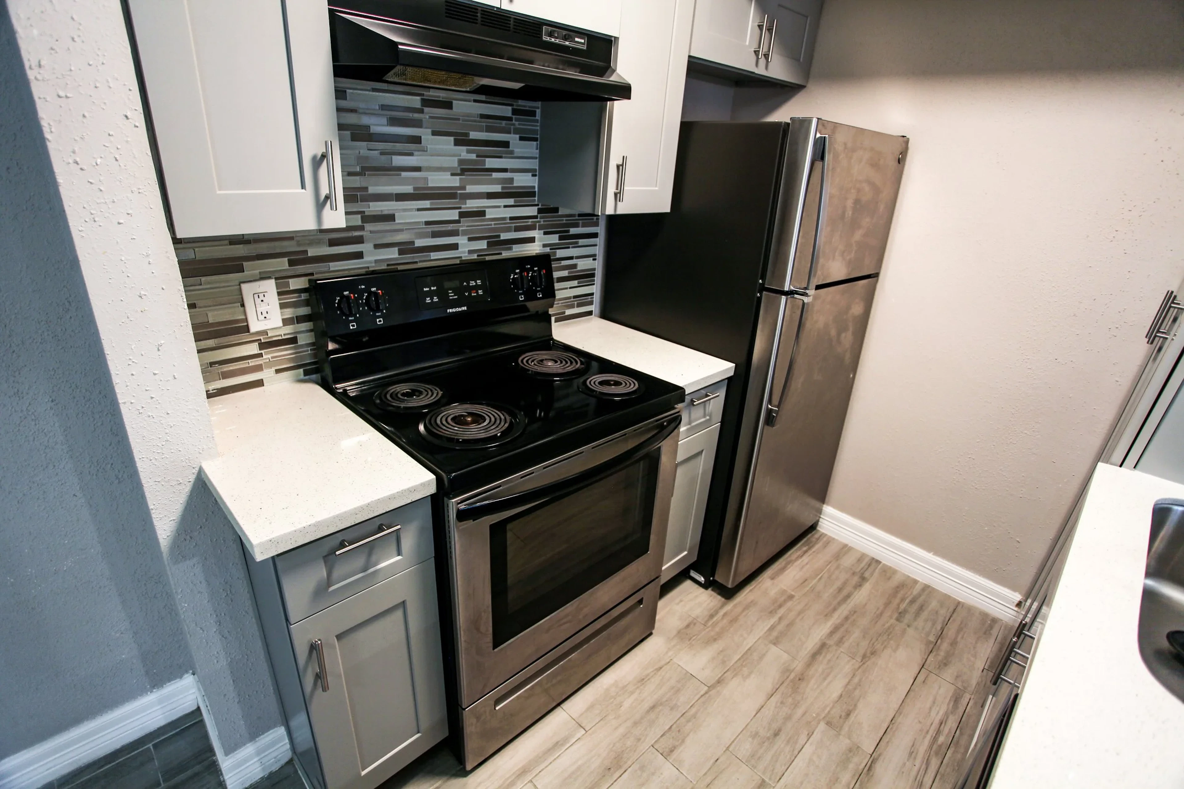 Updated kitchen in a Woodtrail apartment.