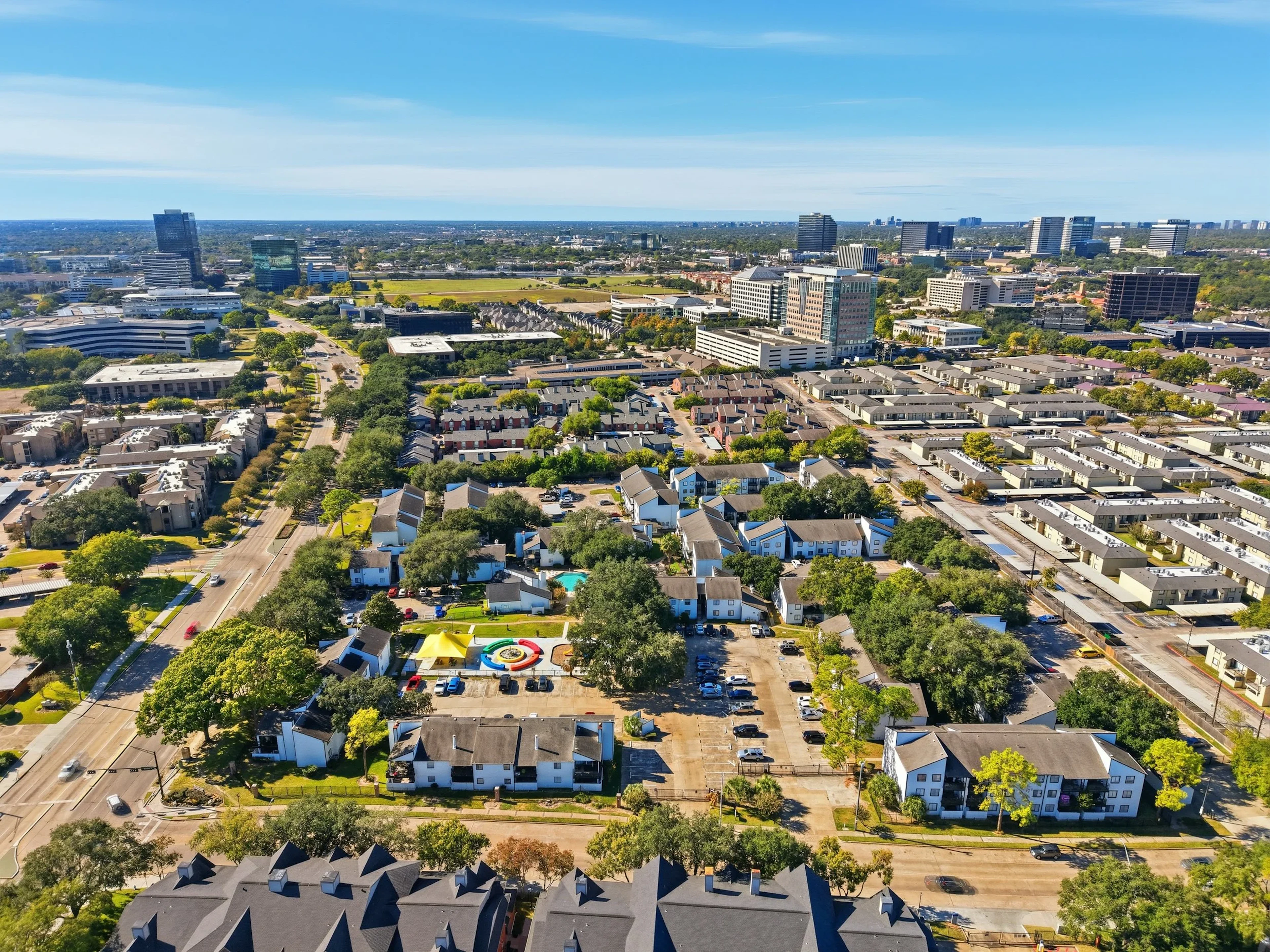 Why Westchase works as a place to live: business district convenience, Westheimer shopping nearby, and a broad mix of rental styles.